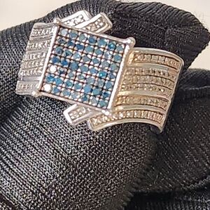Blue Diamond Pave | 925 Sterling Silver Square Cocktail Ring 💍 Sz 6.5 | QVC